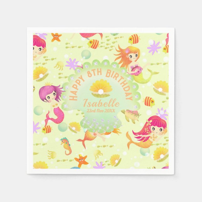 Mermaids Lemon Green Napkins (Front)