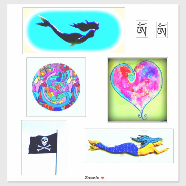 mermaids love heart om jolly roger sticker (Sheet)