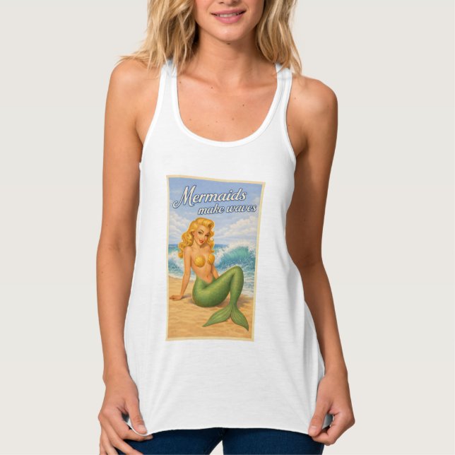 Mermaids Make Waves Retro Pin-Up | Coastal Beach Tank Top (Front)