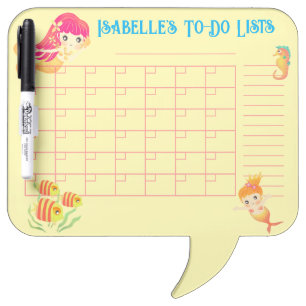 Mermaids Monthly Schecule Yellow Dry Erase Board