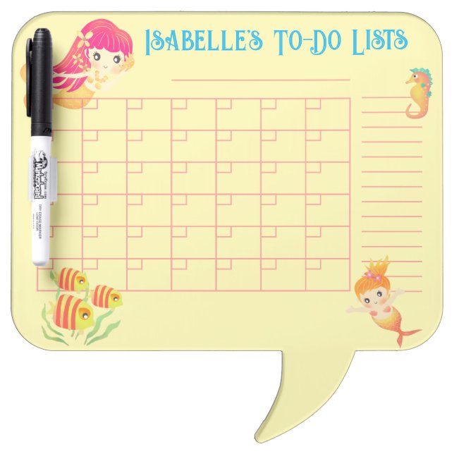 Mermaids Monthly Schecule Yellow Dry Erase Board (Front)