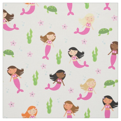 Mermaids Multiracial Pink Fabric