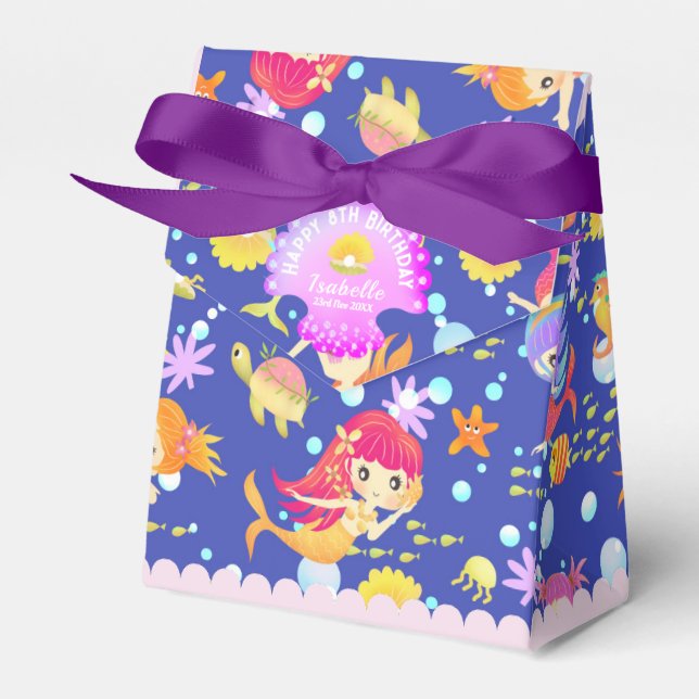 Mermaids Navy Blue  Favor Boxes (Front Side)