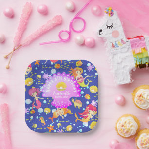 Mermaids Navy Blue Paper Plates