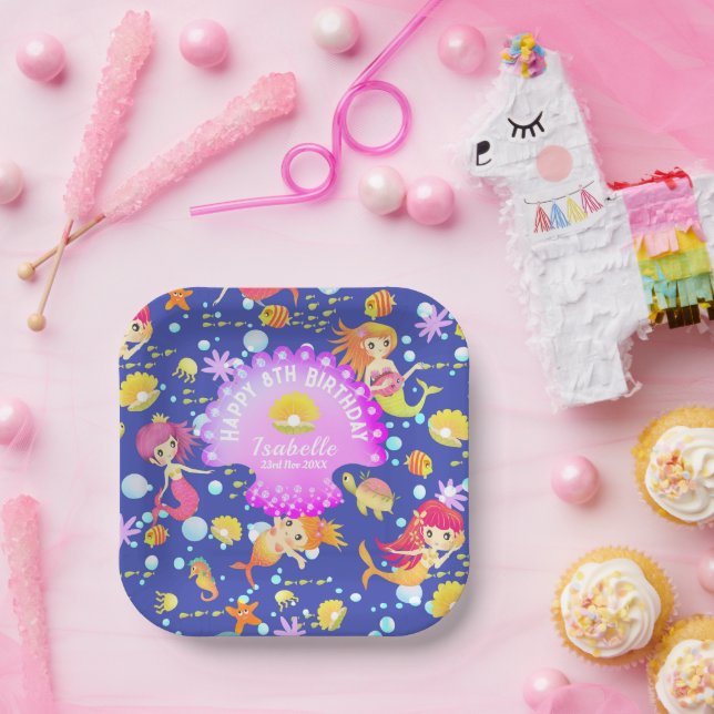 Mermaids Navy Blue Paper Plates (Party)