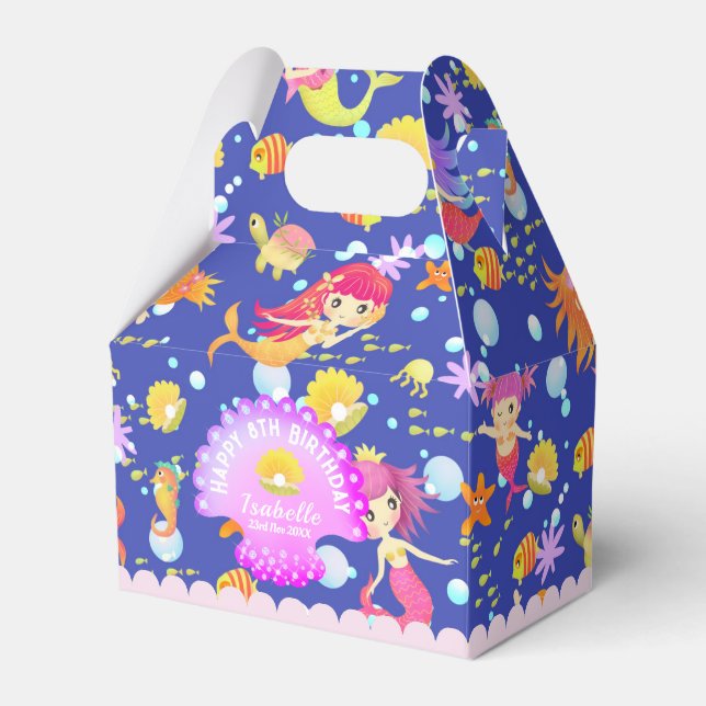 Mermaids Navy Blue Tent Favor Boxes (Front Side)