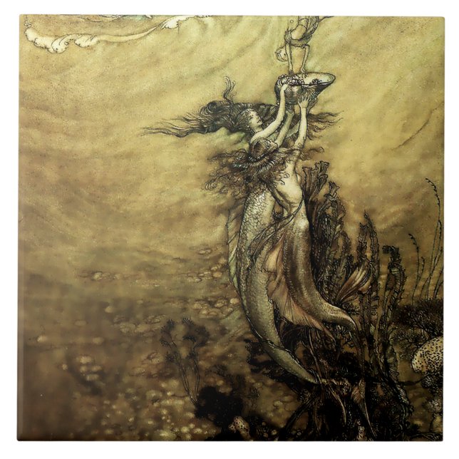 “Mermaids of the Rhine” by Arthur Rackham Ceramic Tile (Front)