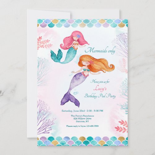 Mermaids Only Birthday Party Invitation