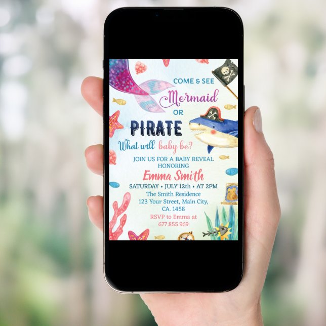 Mermaids Or Pirates Gender Reveal Invitation (Front Digital)
