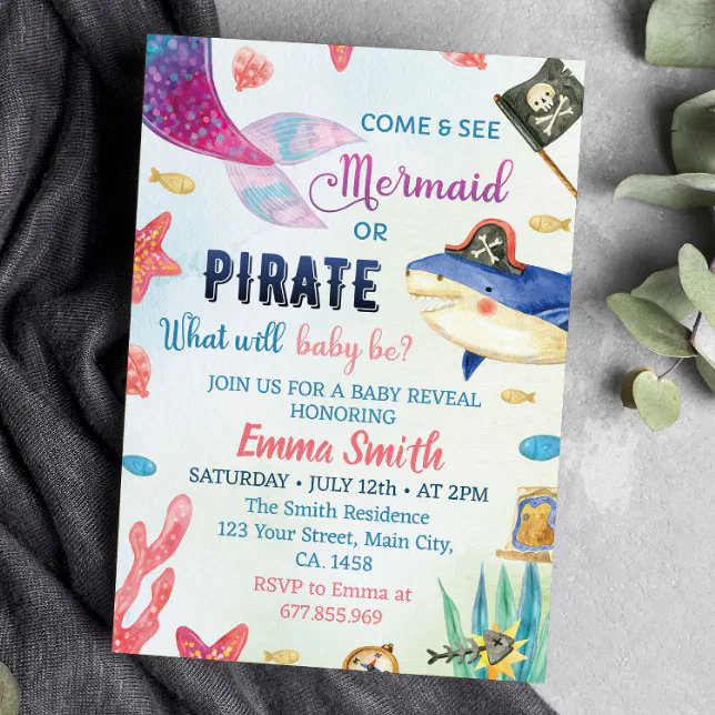 Mermaids Or Pirates Gender Reveal Invitation | Zazzle