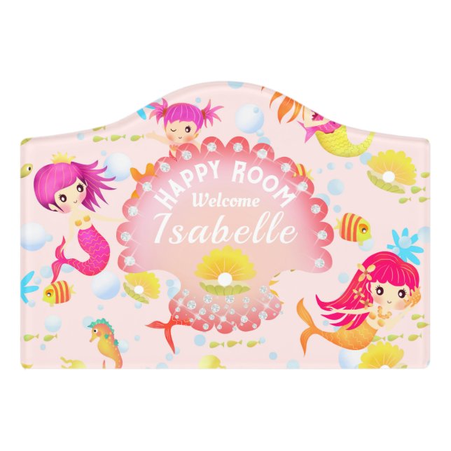 Mermaids Peach Pink Door Sign (Small Crest Front)