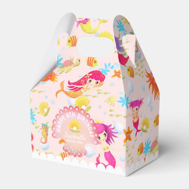 Mermaids Peach Pink Tent Favor Boxes (Front Side)