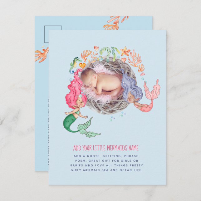Mermaids Personalized PHOTO Invite Announcement    (Front/Back)