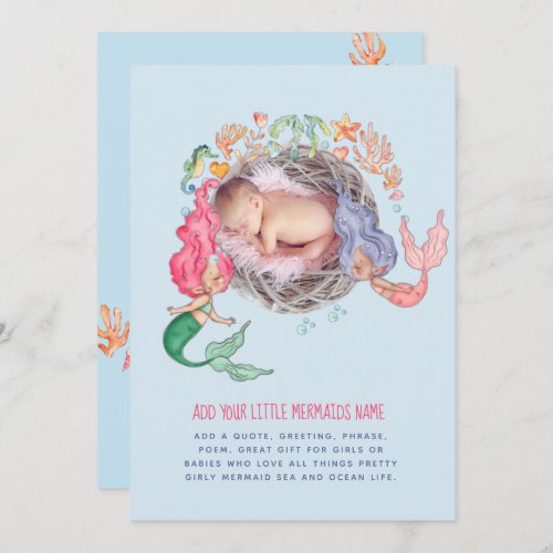 Mermaids Personalized PHOTO Invite Announcement   