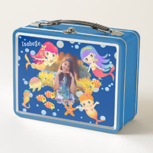 Mermaids Photo Blue Metal Lunch Box