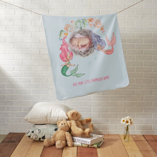 Mermaids PHOTO New Baby Baby Blanket (In Situ)