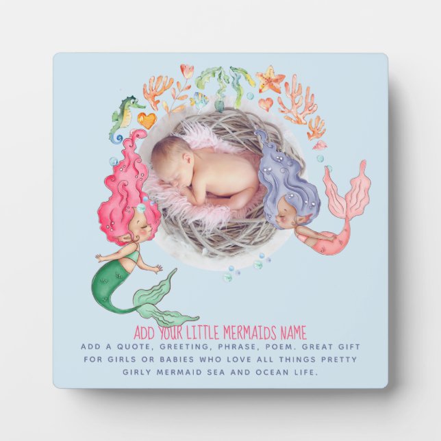 Mermaids PHOTO New Baby Plaque (Front)