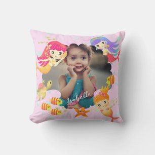 Mermaids Photo Pink Throw Pillow