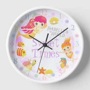 Mermaids Pink Clock