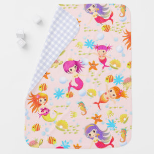 Mermaids Pink with Gingham Baby Blanket