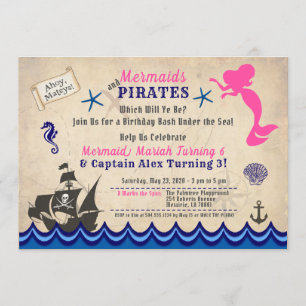 Mermaids & Pirates Invitation, Siblings Invitation