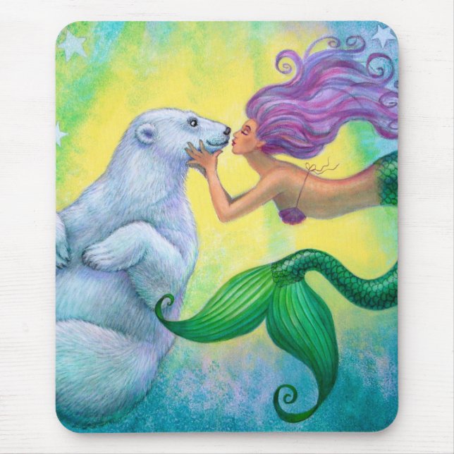 Mermaid's Polar Bear Kiss Mouse Pad (Front)