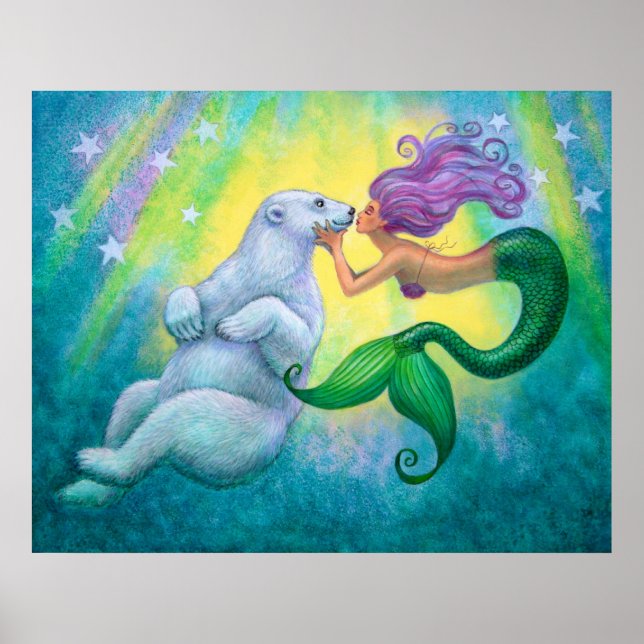 "Mermaid's Polar Bear Kiss" Poster (Front)