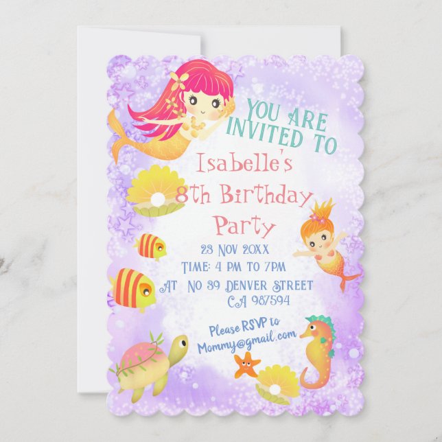 Mermaids Purple Invitation Card (Front)