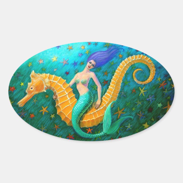 Mermaid's Ride  Seahorse Oval Sticker