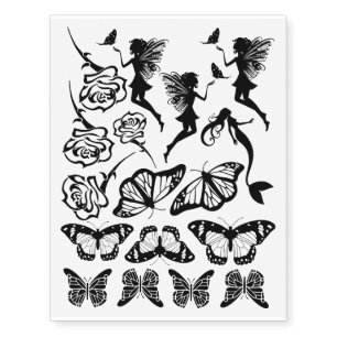Mermaids, Roses, Butterflies Black and White on Temporary Tattoos