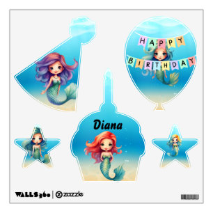Mermaids saying Happy Birthday Wall Decal