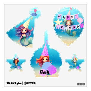 Mermaids saying Happy Birthday Wall Decal