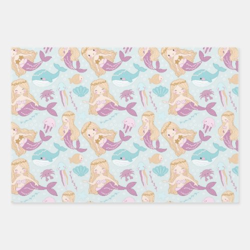 Mermaids Sea Baby Shower Girls Birthday Party Wrapping Paper Sheets