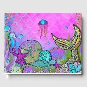 Mermaids & Sea Shells Pink Sparkly Party Guest Book