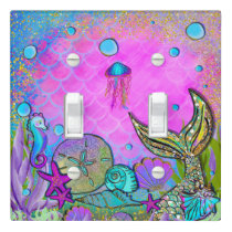 Mermaids & Sea Shells Pink Sparkly Sparkles Light Switch Cover