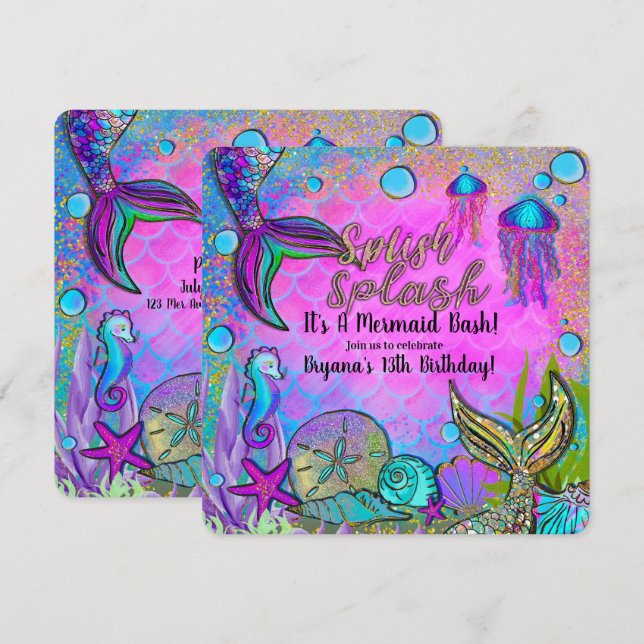 Mermaids & Sea Shells Under the Sea Birthday Party Invitation (Front/Back)