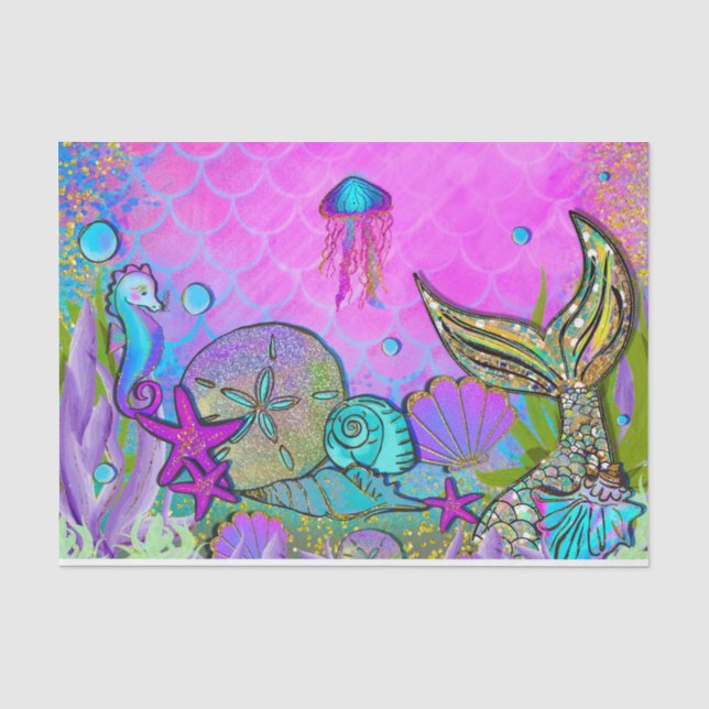 Mermaids & Sea Shells Under the Sea Birthday Party Tissue Paper (Front)