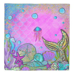 Mermaids & Sea Shells Under the Sea Pink Sparkle Duvet Cover