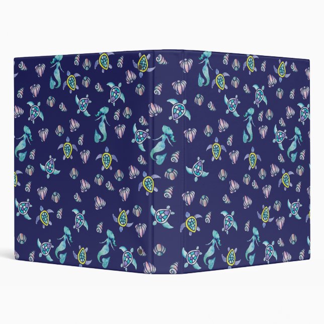 Mermaids Sea Turtles Seashell pattern 3 Ring Binder (Background)