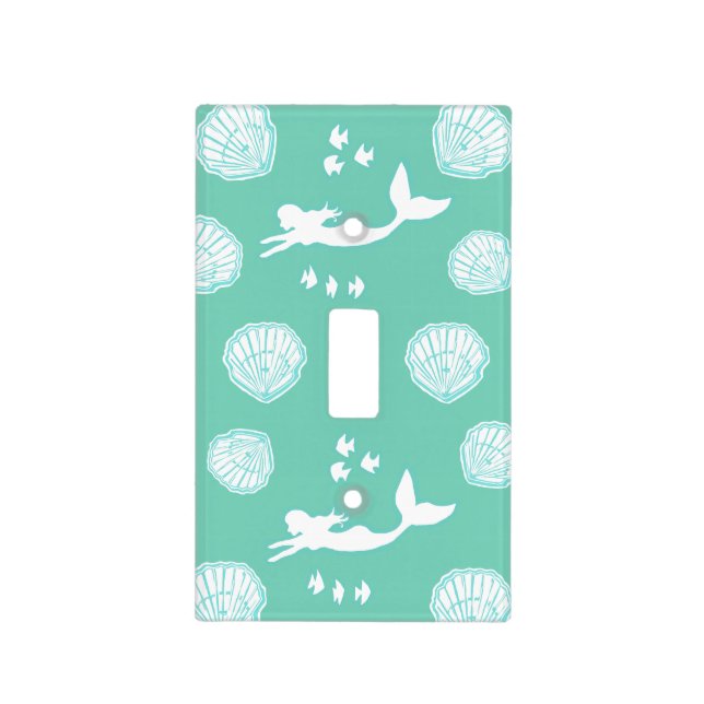 Mermaids & Seashells Teal Light Switch Cover (Front)