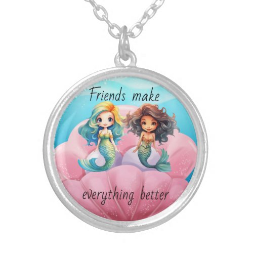 mermaids  silver plated necklace