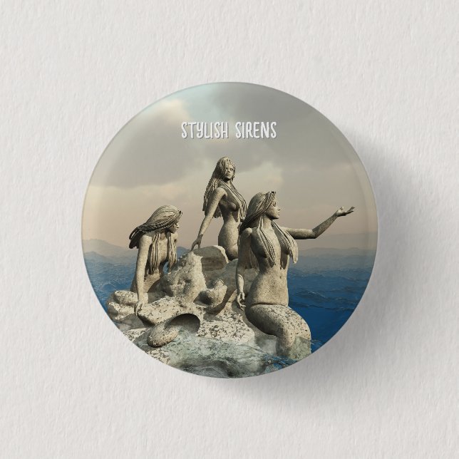 Mermaids statue. Customized Button (Front)