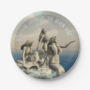 Mermaids statue. Customized Paper Plates