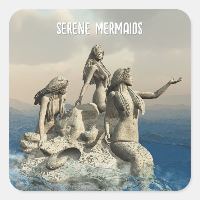 Mermaids statue. Customized Square Sticker (Front)