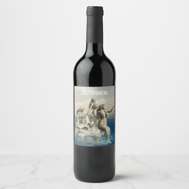 Mermaids statue. Customized Wine Label (Front)