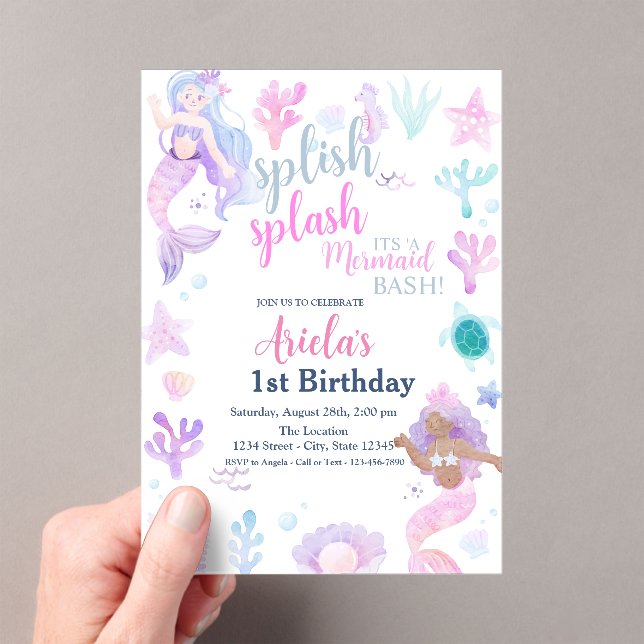 Mermaids Summer Pool Birthday Party Acrylic Invitations (Insitu (Handheld))