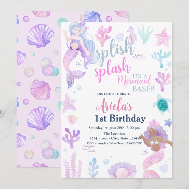 Mermaids Summer Pool Birthday Party Invitation (Front/Back)