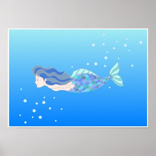 Mermaids swimming in the deep sea. poster