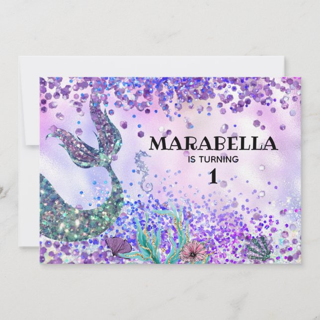 *~* Mermaid's Tail - Rainbow Birthday Party Invitation (Front)