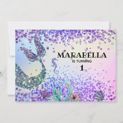 *~* Mermaid&#39;s Tail Rainbow Girl Birthday Invitation